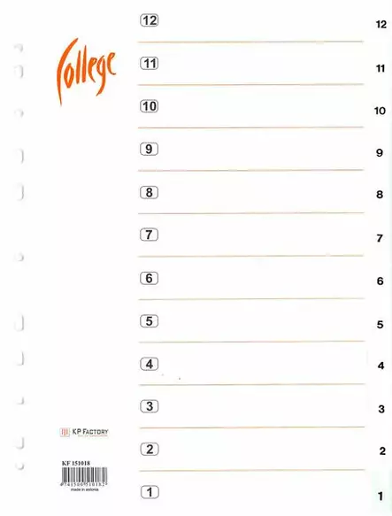 Rekisteri 12-1 A4 muovi - Index dividers, plastic - 127750 - 1