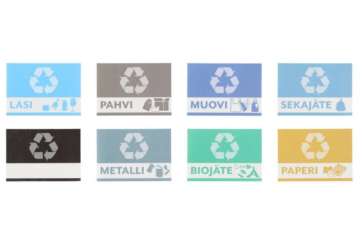 Jäteastiatarrat 8kpl/pkt Suomi - Trash, ash and waste bins - 170080 - 1