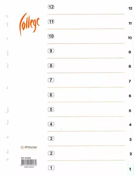 Rekisteri 12-1 A4 muovi - Index dividers, plastic - 127750 - 1