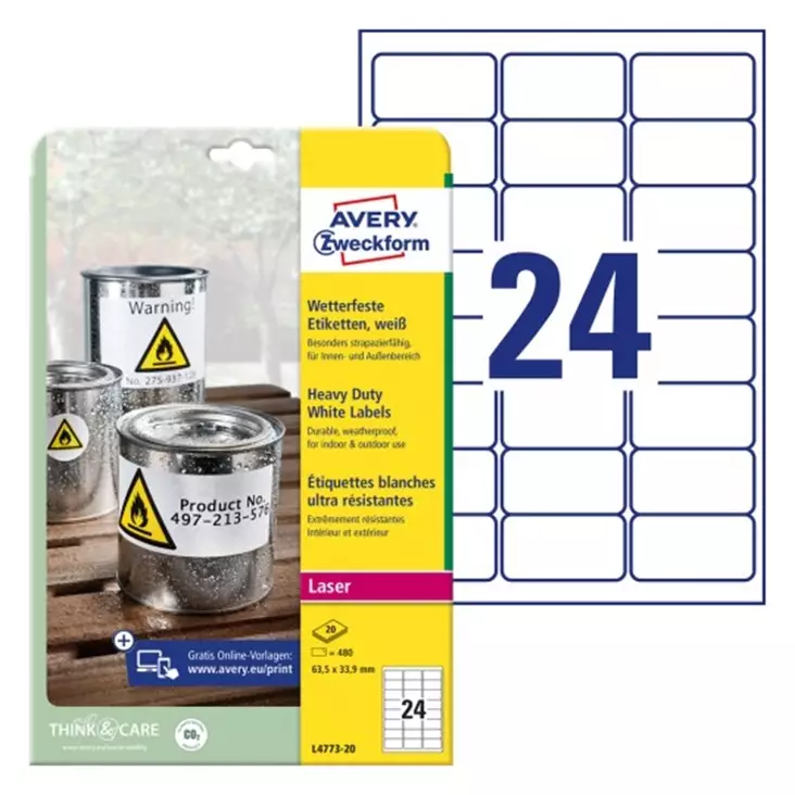 Tulostustarra 63,5x33,9 AVERY - Tulostus- ja kopiotarrat - 127140 - 1