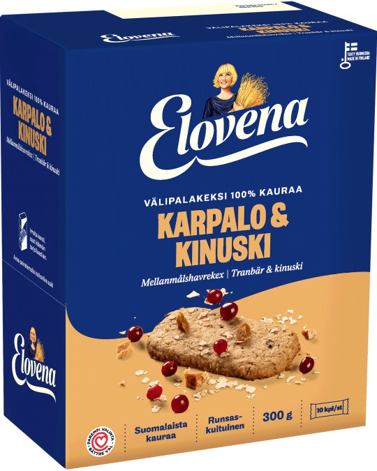 Välipalakeksi Elovena 10x30g/pkt - Keksit ja korput - 181440 - 1
