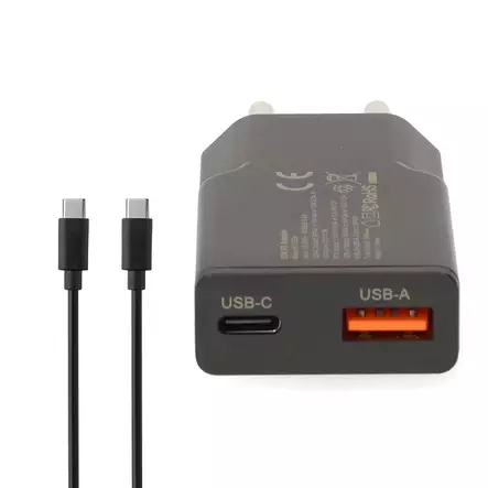 Seinälaturi 30W USB-C / USB-A + kaapeli - Puhelintarvikkeet - 187682 - 2