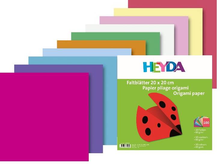 Origami 20x20 cm 60 g 100 lehteä 10 värin lajitelma - Craft supplies - 137462 - 1