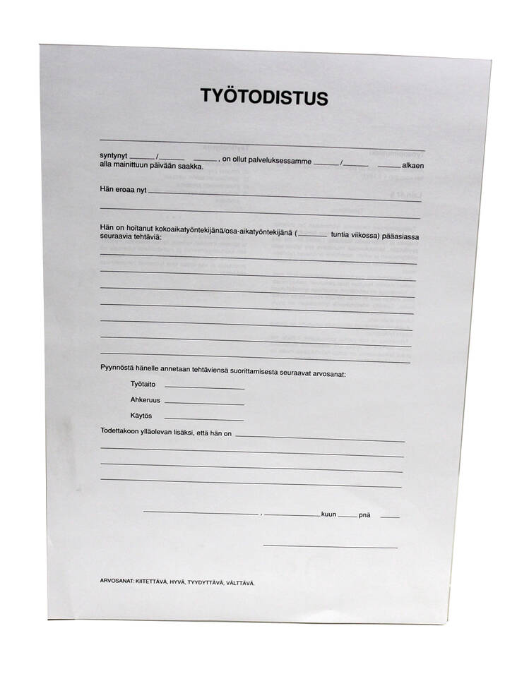 Työtodistus A4 yleinen - Forms - 102252 - 1