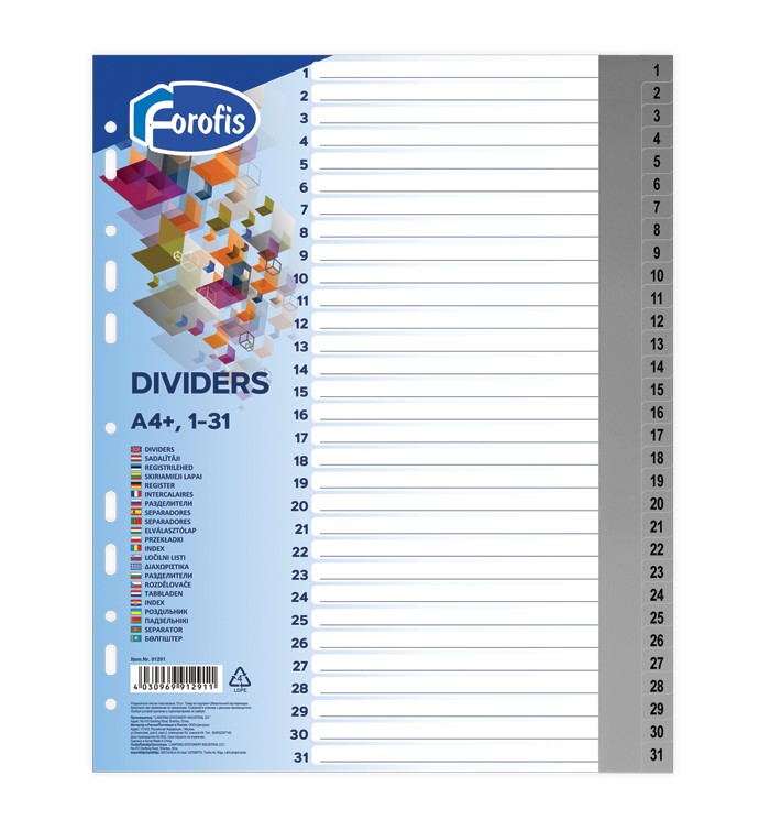 Rekisteri 1-31 A4+ muovi ForOfis - Rekisterisarjat, kartonkiset - 171553 - 1