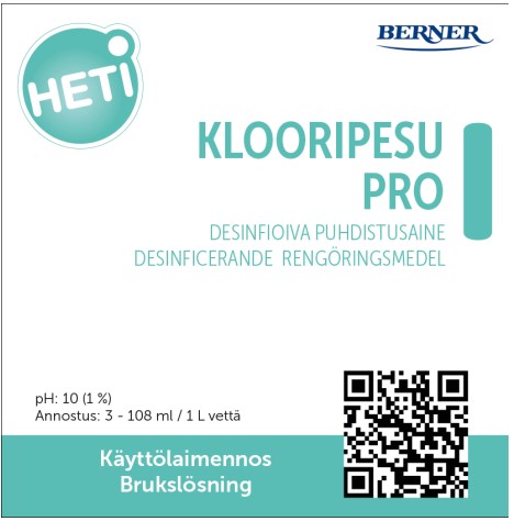Käyttöliuosetiketti HETI Klooripesu Pro - Working solution bottles and labels - 180024 - 1