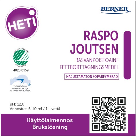 Käyttöliuosetiketti HETI Raspo Joutsen - Working solution bottles and labels - 177414 - 1