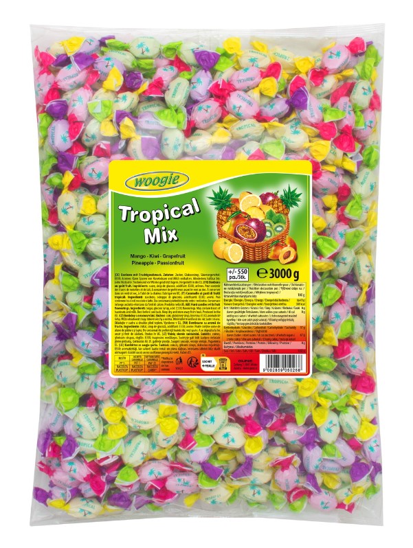 Karkkipussi 3kg WOOGIE Tropical Mix Hedelmä, n.500karkkia/pss