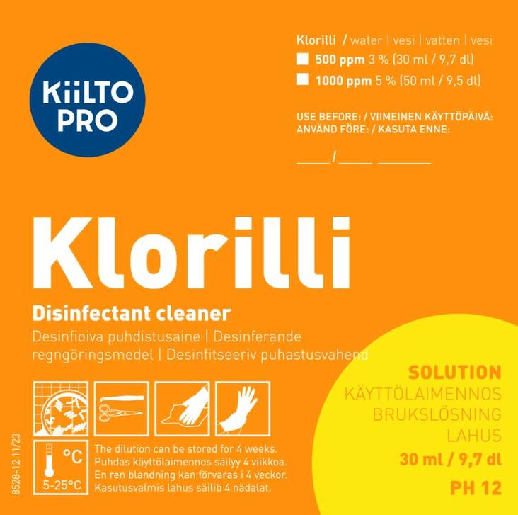 Käyttöliuosetiketti KIILTO Klorilli - Käyttöliouspullot ja -etiketit - 170145 - 1