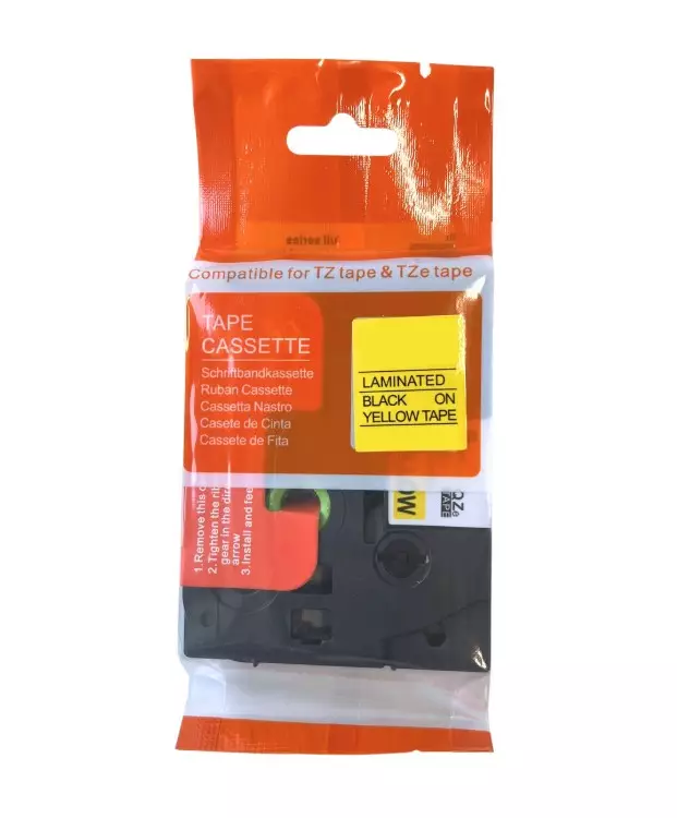 Musta keltaisella, 9mm x 8m - Label Tapes Brother - 186225 - 1