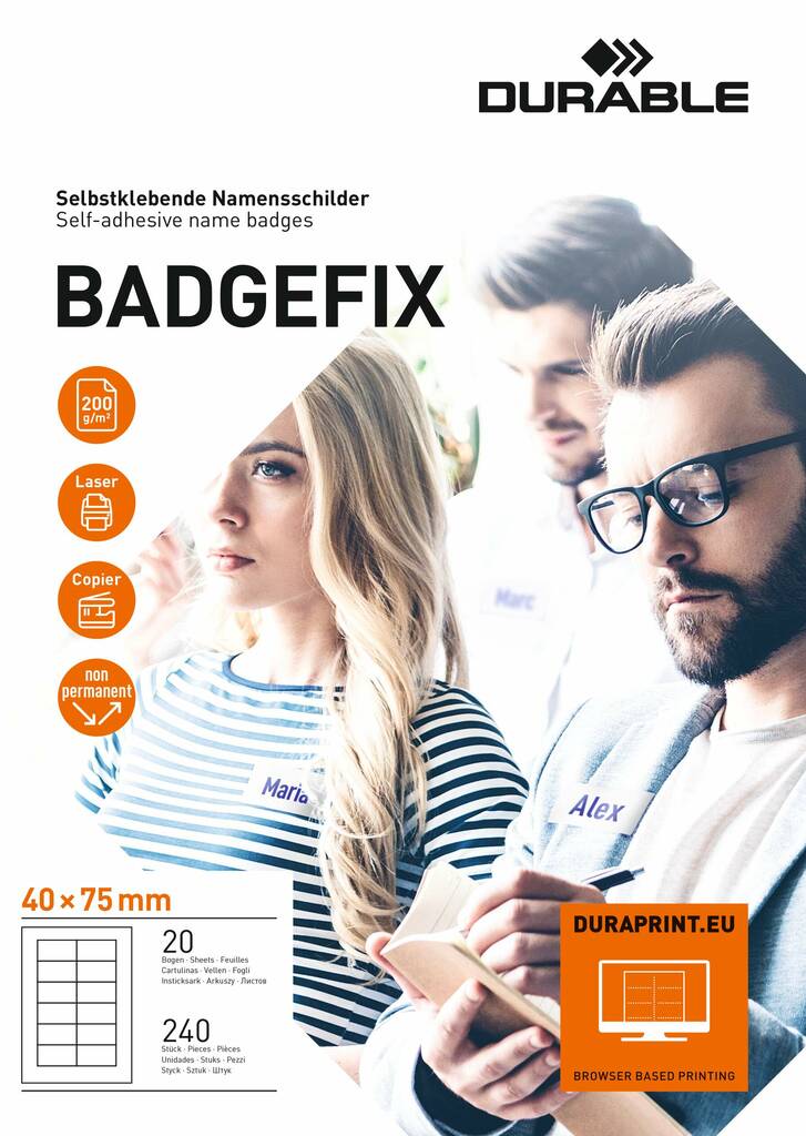 Tulostustarra 40x75 DURABLE 12-jak - Conference and name badge holders - 147916 - 1