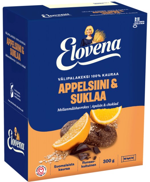 Välipalakeksi Elovena 10x30g/pkt - Keksit ja korput - 173266 - 1