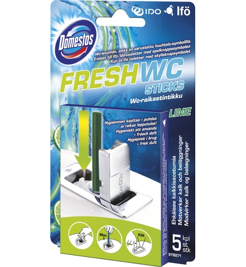 WC-raikastintikku 5x9,5g DOMESTOS - Raikastimet ja annostelijat - 159096 - 1