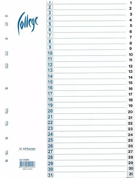 Rekisteri 1-31 A4 kartonki - Index dividers, cardboard - 102097 - 1