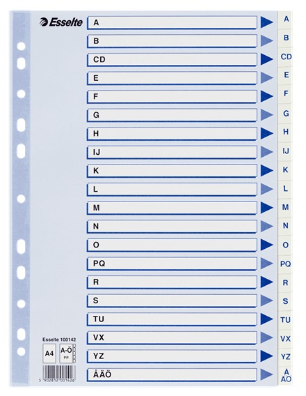 Rekisteri A-Ö A4 ESSELTE muovi - Rekisterisarjat, muoviset - 112297 - 1