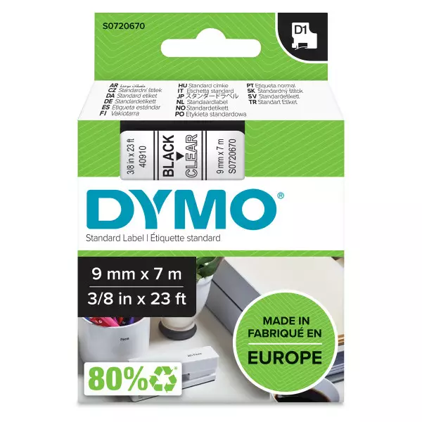 Tarranauha DYMO 9mmx7m 40910 - Tarra- ja kohokirjoitinteipit Dymo - 104047 - 1