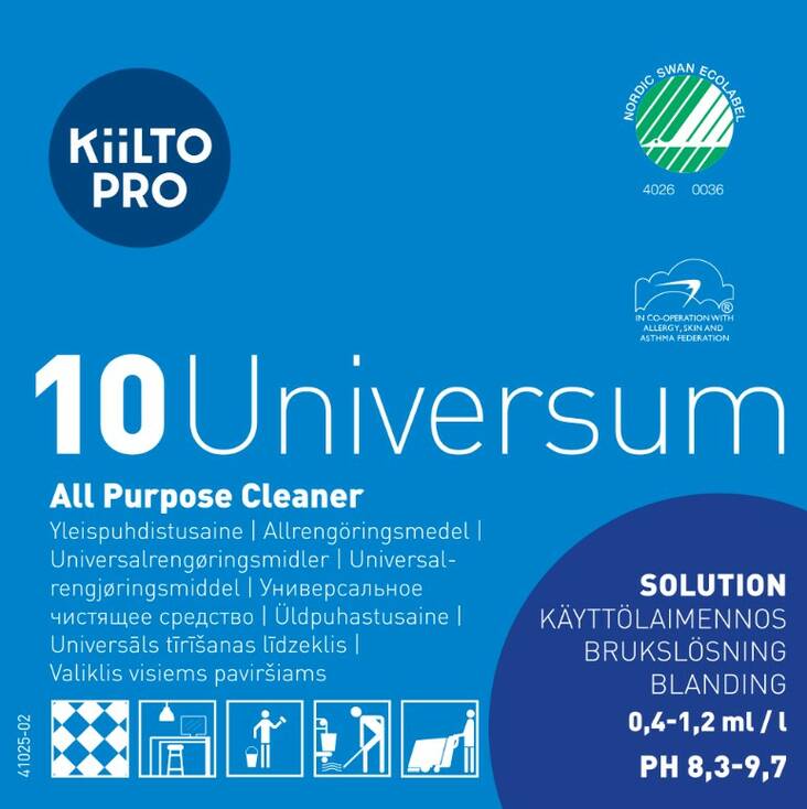 Käyttöliuosetiketti KIILTO 10 Universum - Working solution bottles and labels - 168148 - 1