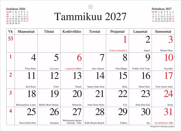 Kuukausilehtiö 2027 - Seinäkalenterit - 189438 - 1