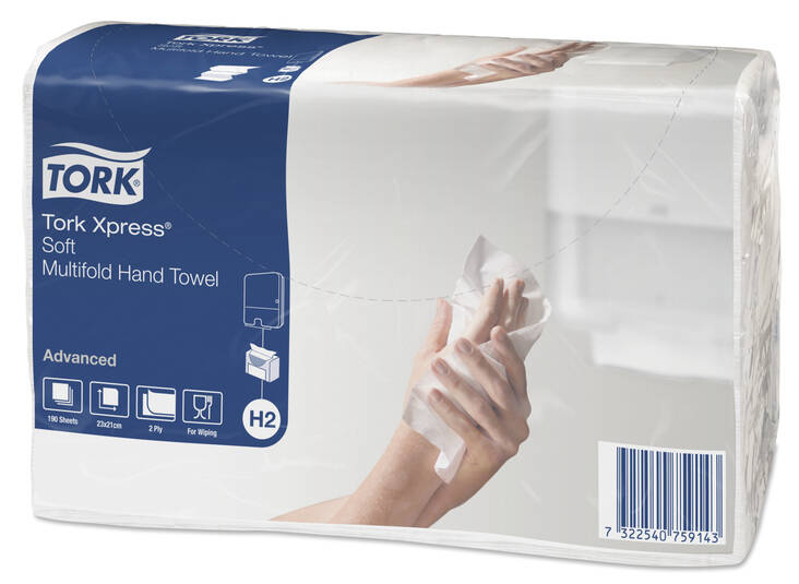 Käsipyyhe TORK Advanced H2 ketjutaitto - Folded hand towels and dispensers - 118869 - 1