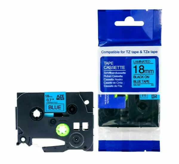 Musta sinisellä, 18mm x 8m - Label Tapes Brother - 187359 - 1